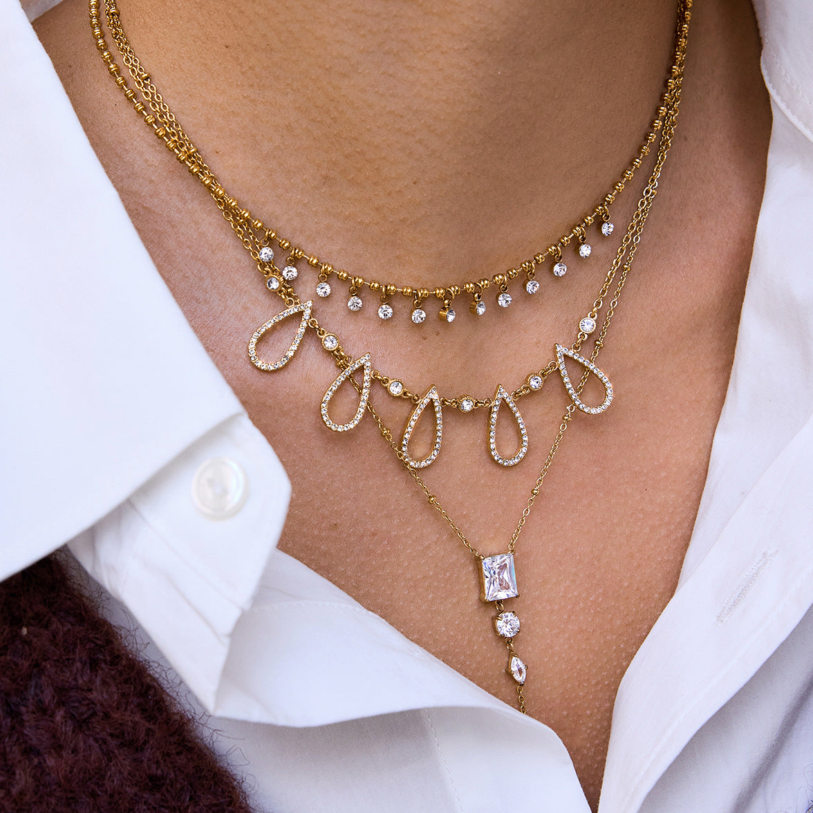 Minimalist 18K Gold Plated Geometric Teardrop Stainless Steel Necklace for Women
