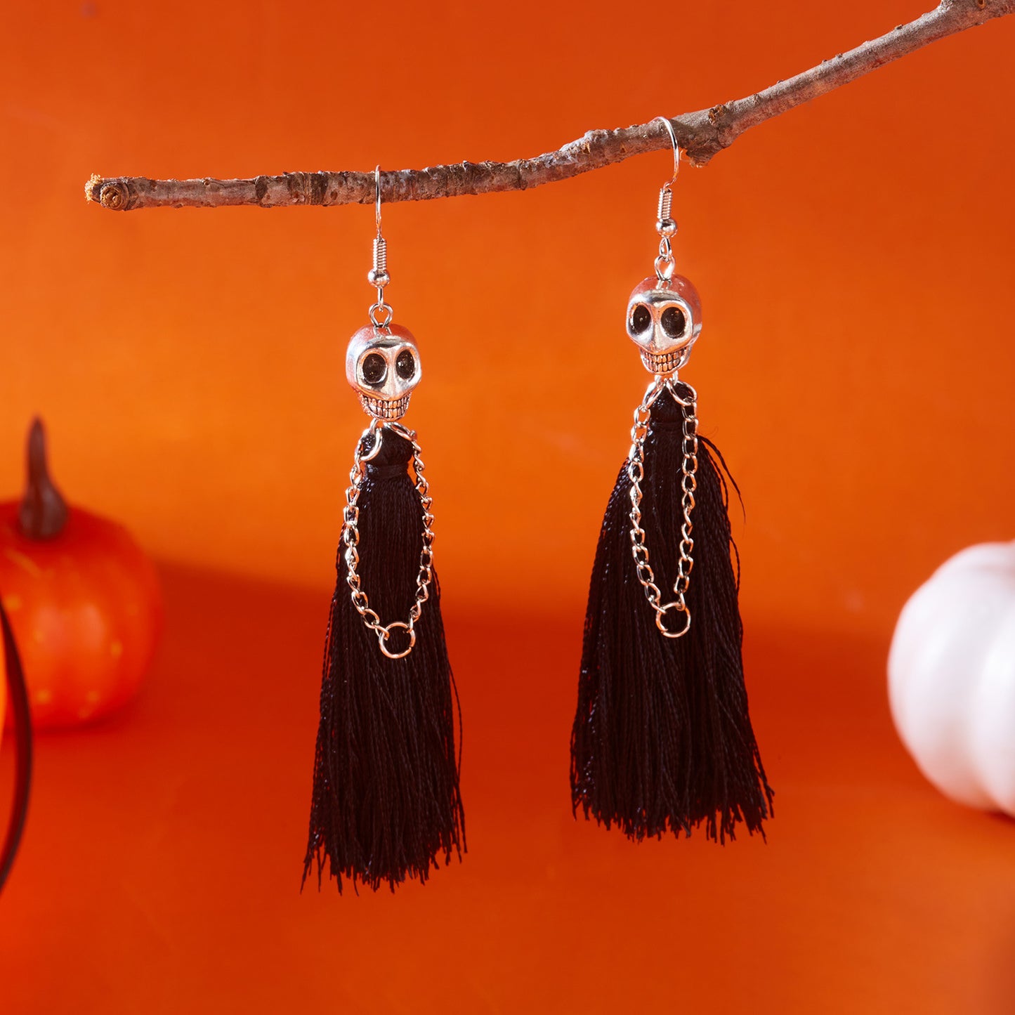 Pendientes de borla de calavera de Halloween para mujer, de aleación de zinc con acabado galvanizado