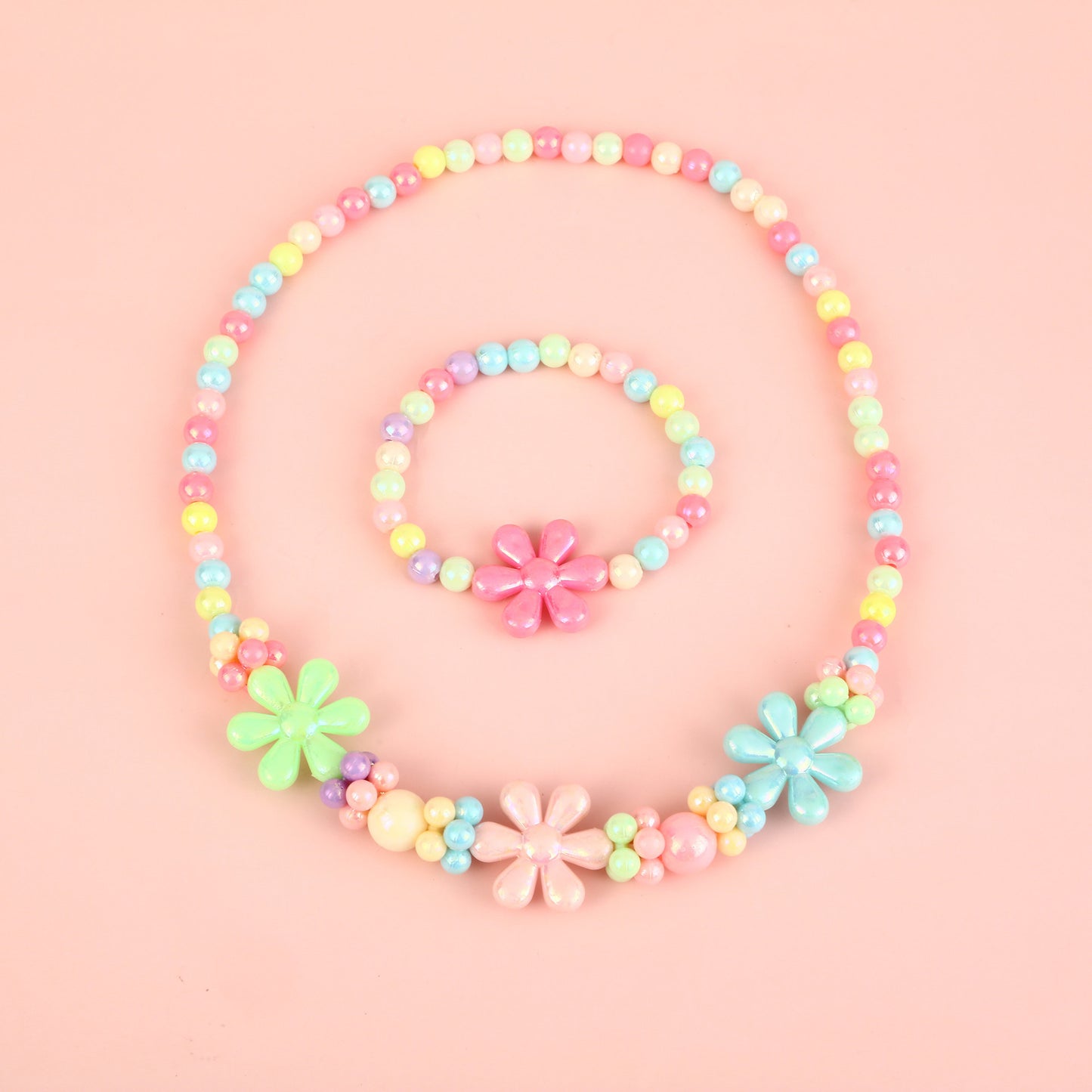 Cartoon Unicorn Pendant Necklace Set with Colorful Dopamine Beads for Kids, Resin Animal Charm on Round Bead Chain, Princess Style Children's Jewelry