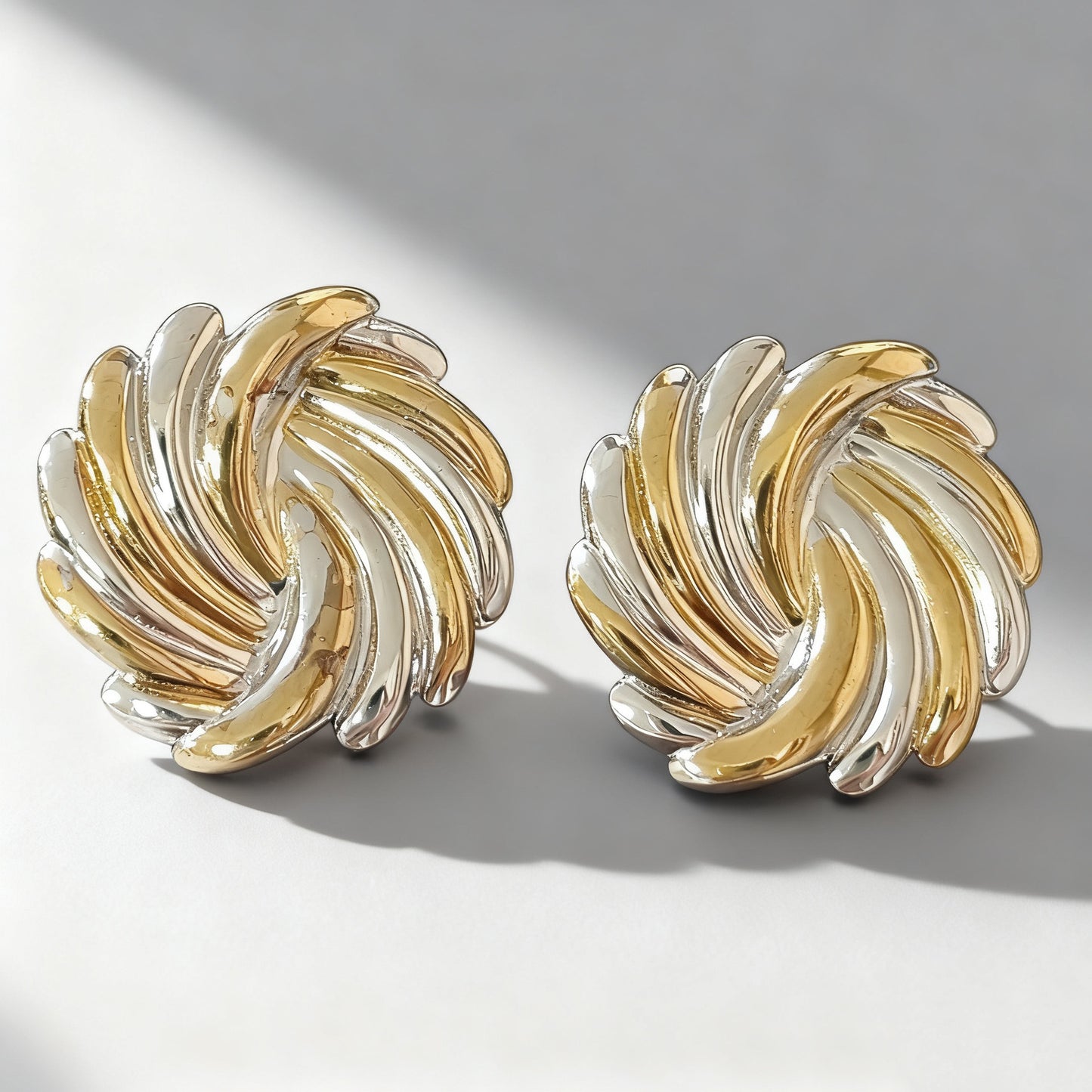 Vintage Luxury Geometric Round Two-Tone Plated Stainless Steel Earrings