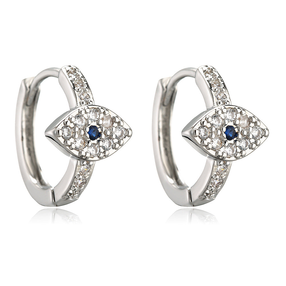 Orecchini a polsino minimalisti geometrici in rame con placcatura in oro e design a occhio di zircone da donna