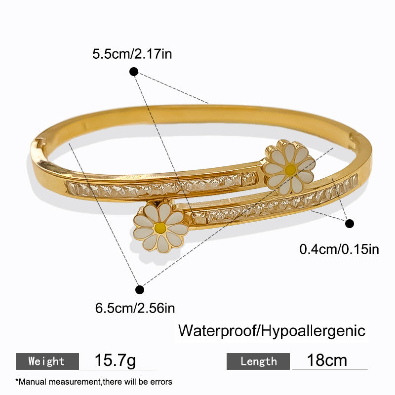 Vintage Diamond Floral Plated Titanium Steel Cuff Bracelet for Women