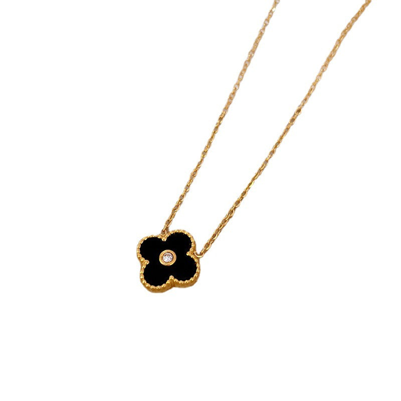 Minimalist Geometric Titanium Steel Clavicle Chain with Floral Motif