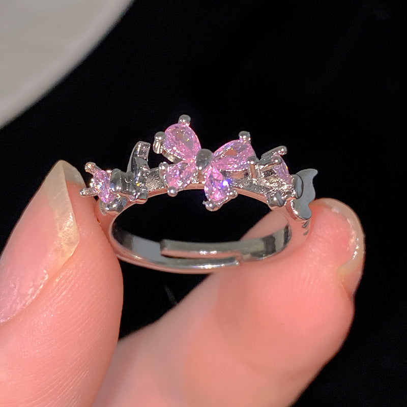 Sweet Cubic Zirconia Inlay Brass Bow Ring for Women
