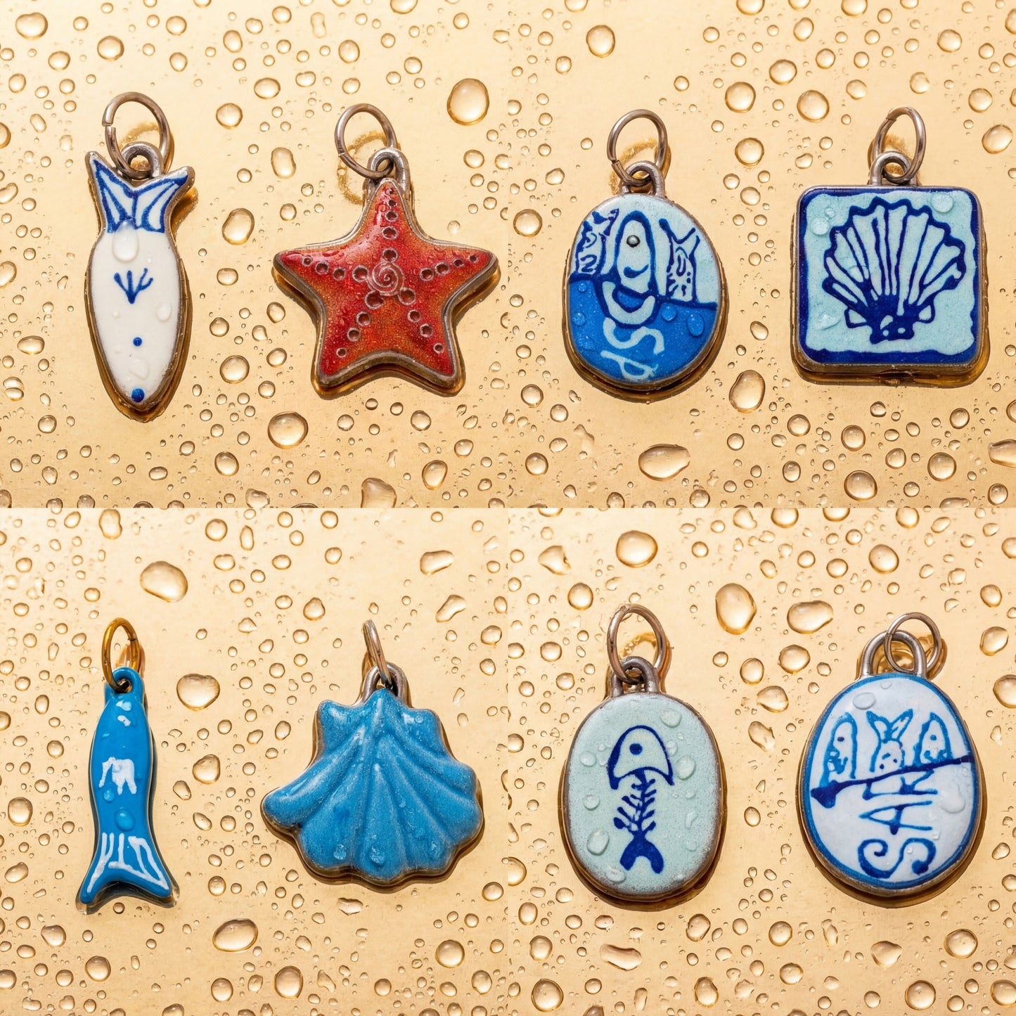 Casual Marine Life Pattern 18K Gold Plated PVD Drip Oil Titanium Steel DIY Charm Bar