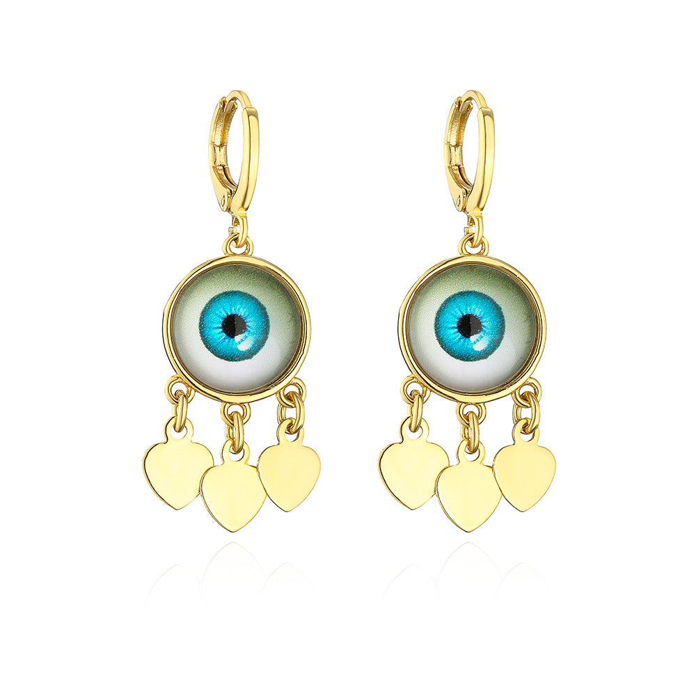 Minimalist Evil Eye Heart Pendant Earrings in Copper with Gold Plating for Women