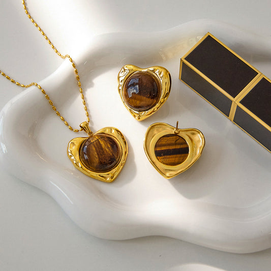Collana Pendente Minimalista a Cuore in Acciaio al Titanio con Intarsio di Strass e Catena in Acciaio Inossidabile Placcato per Donne