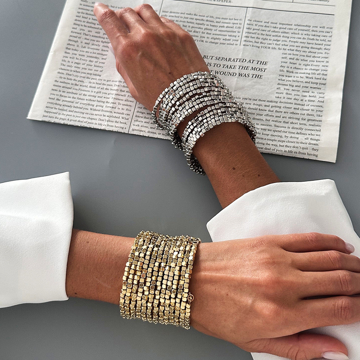 Luxury Gold Plated Brass Square Geometric Multi-layer Bracelet