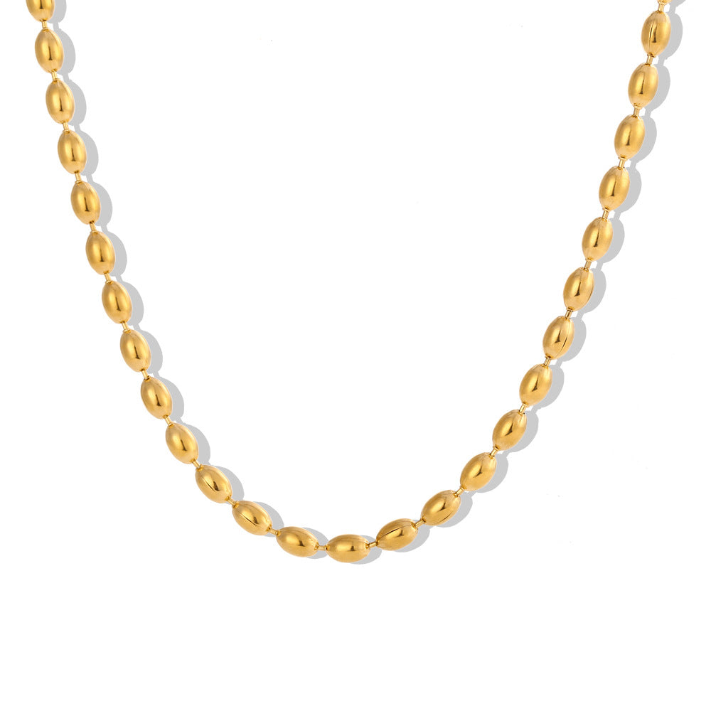 Collana con Perline Ovali Minimalista da Donna con Catena in Acciaio Inossidabile e Placcatura in Oro 18K