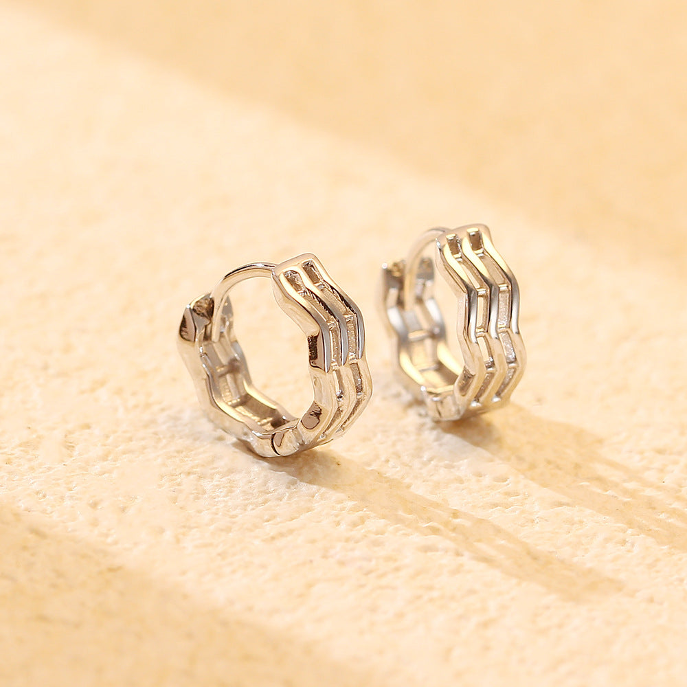 Pendientes de aro minimalistas de plata de ley 925 con línea ondulada geométrica para mujer