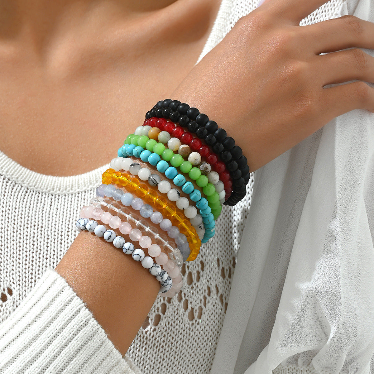 Set di Bracciali Geometrici Minimalisti in Pietra Naturale da Donna con Lavorazione Intrecciata