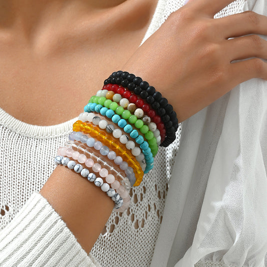 Set di Bracciali Geometrici Minimalisti in Pietra Naturale da Donna con Lavorazione Intrecciata