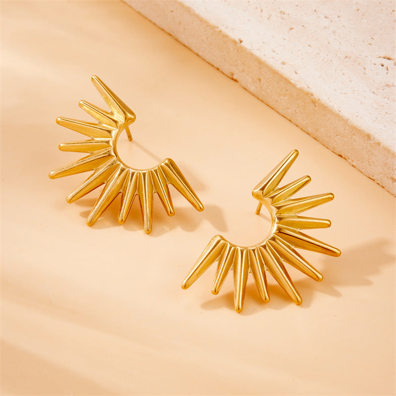 Vintage Minimalist Plated Stainless Steel Geometric Fan Earrings