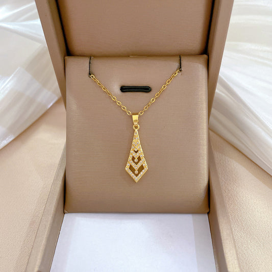 Geometric Arrow Pendant Necklace for Women in Titanium Steel with Rhinestone Inlay Luxe Clavicle Chain