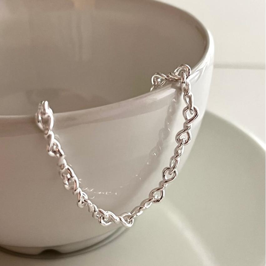 Minimalist Folded Fine Beaded Silver Bracelet for Women S925 Sterling Silver with Rope Knot Detail