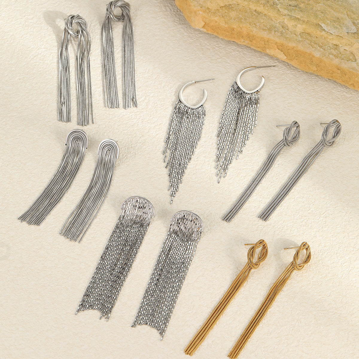 Pendientes largos de borla de acero inoxidable para mujer, diseño geométrico, electrochapados, hipoalergénicos, joyería llamativa
