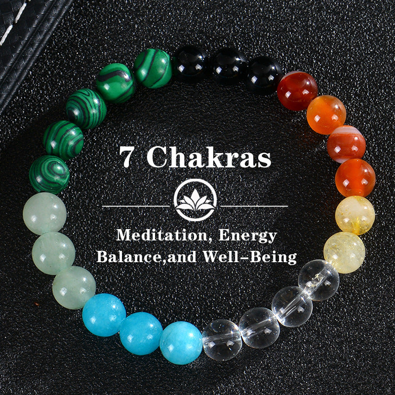 Bohemian 7 Chakras Tiger Eye Agate Crystal Beaded Bracelet Unisex Geometric Round Yoga Jewelry