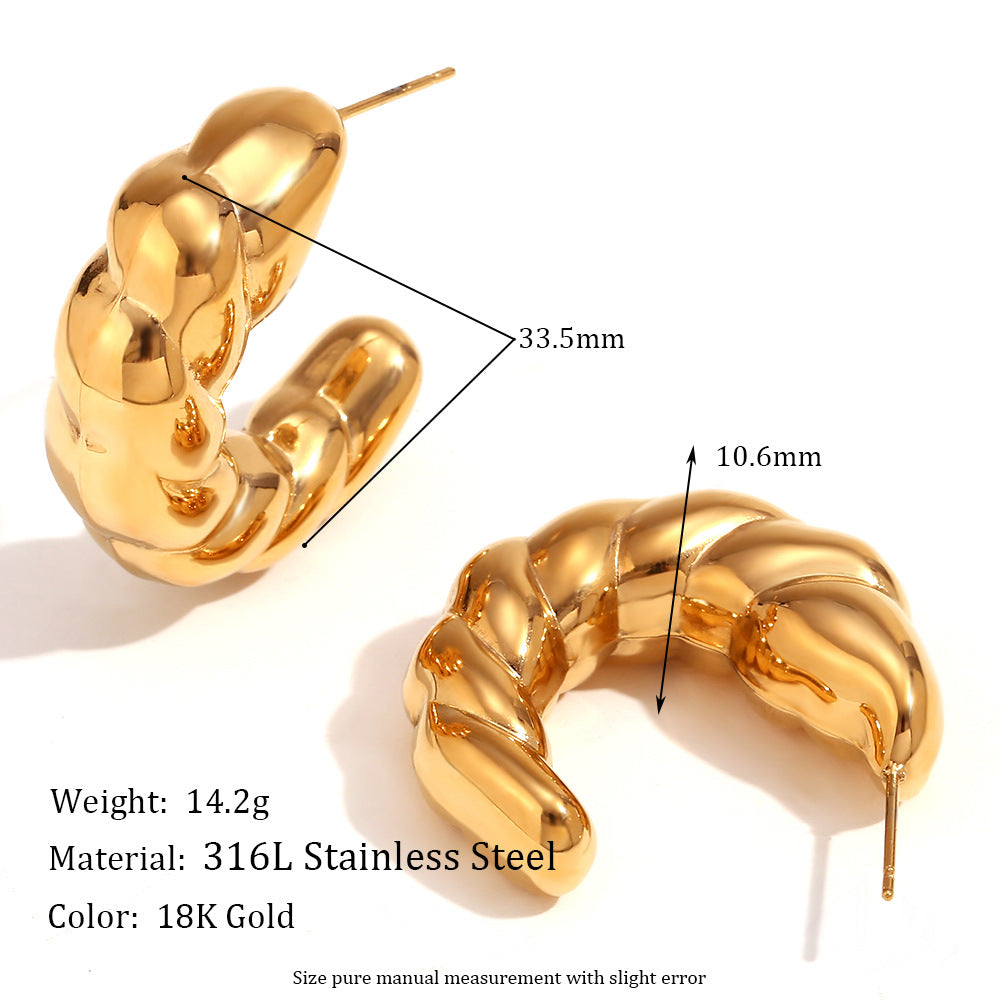 Orecchini a clip vuoti geometrici vintage in acciaio inossidabile placcati oro 18 carati da donna