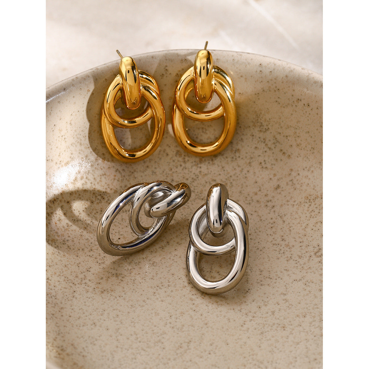 Vintage Minimalist 18K Gold Plated Stainless Steel Hollow Twisted Hoop Earrings for Women