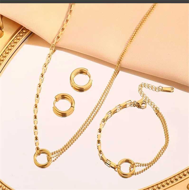 Elegant Titanium Steel Plated Multi-Layer Necklace with Heart Star Floral Geometric and Letter Pendants for Women