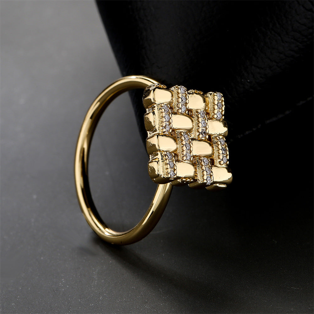 18K Gold Plated Brass Geometric Open Ring for Women