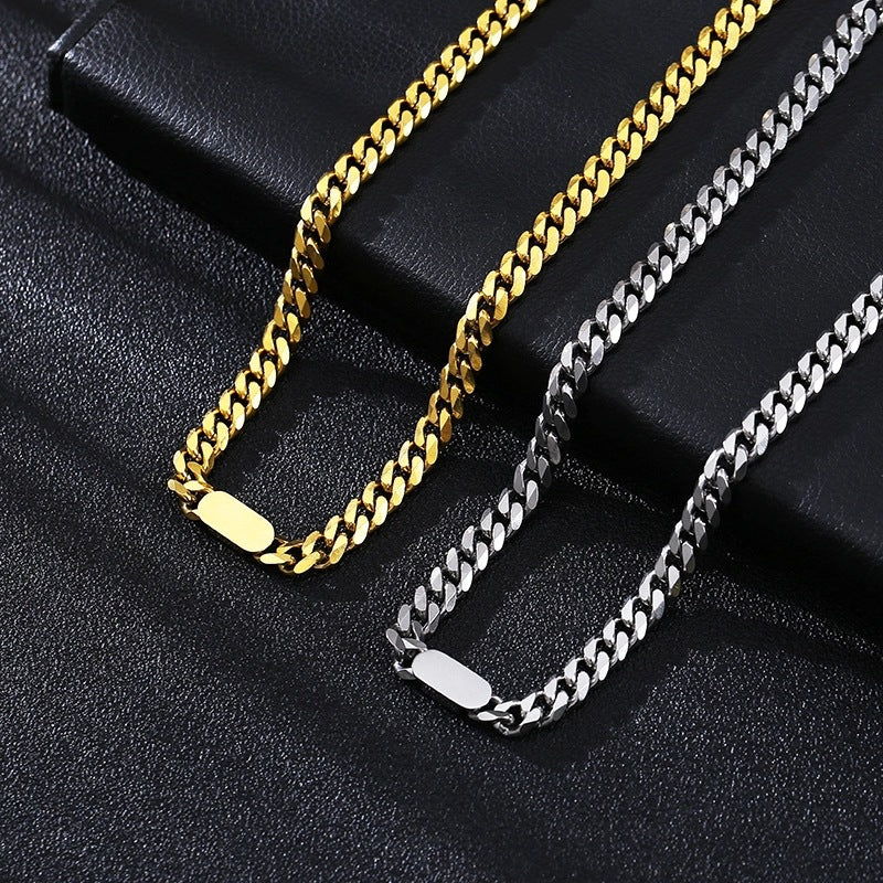 Minimalist Geometric Titanium Steel Pendant Necklace with Plated Finish Cuban Chain for Women