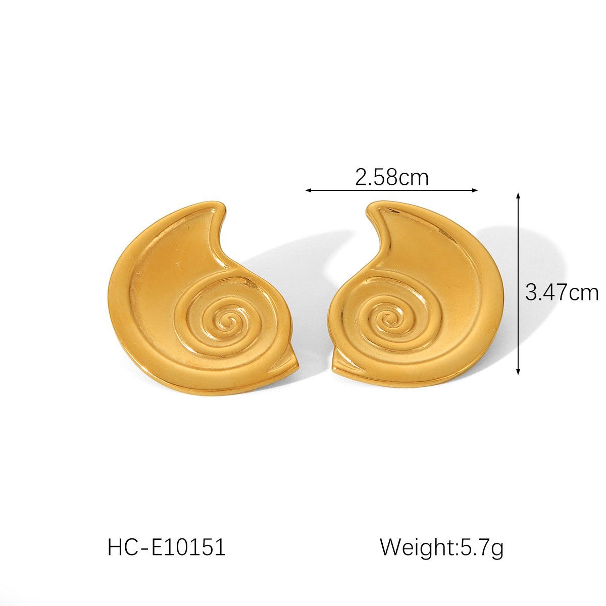 Minimalist Ear Cuff Stainless Steel Ear Studs with 18K Gold Plating in Spiral Seashell Shape for Women