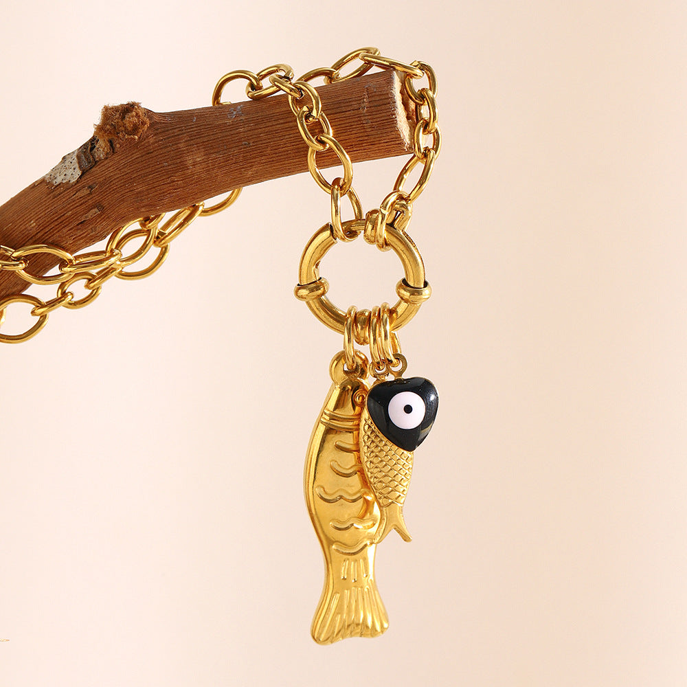 Minimalist Irregular Fish Pendant Necklace in Stainless Steel with 18K Gold Plating for Women