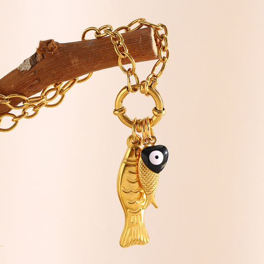 Minimalist Irregular Fish Pendant Necklace in Stainless Steel with 18K Gold Plating for Women