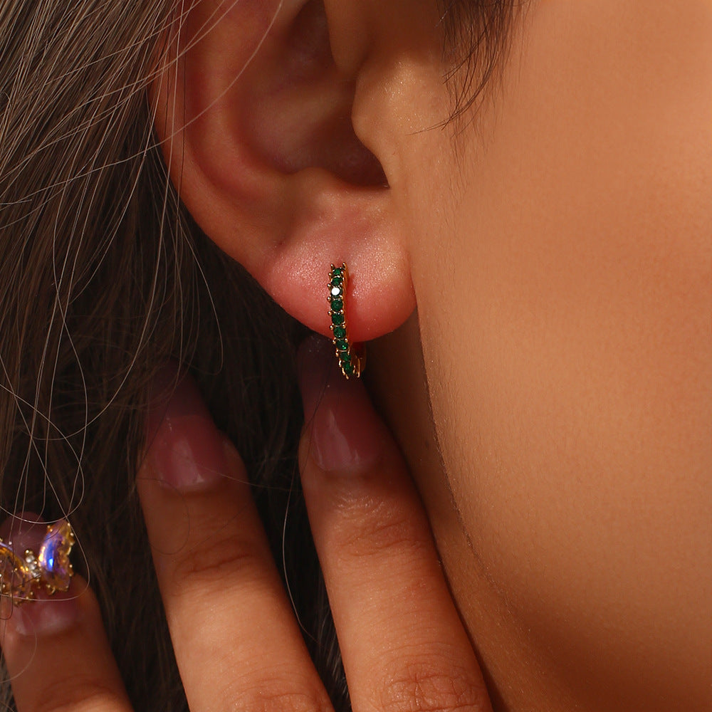 Minimalist Geometric Stainless Steel 18K Gold Plated Mini Huggie Earrings with Micro-Pavé Zirconia
