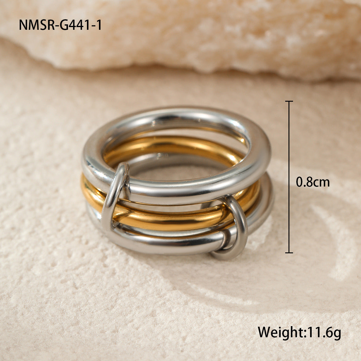 Conjunto de anillos geométricos apilables de lujo de acero inoxidable con baño de oro de 18 quilates y diseño de bloques de color para mujer