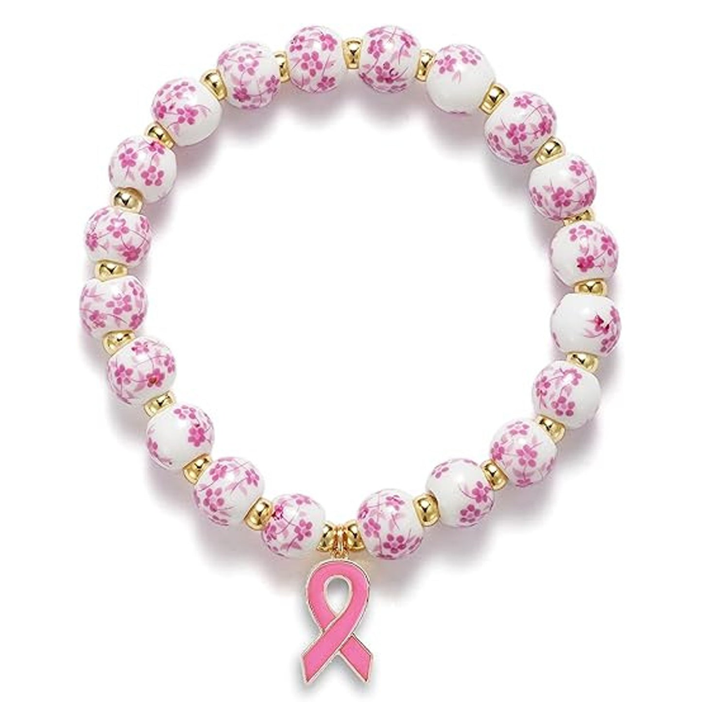 Minimalist Floral Ceramic Bow Rhinestone Beaded Elastic Bracelet for Women