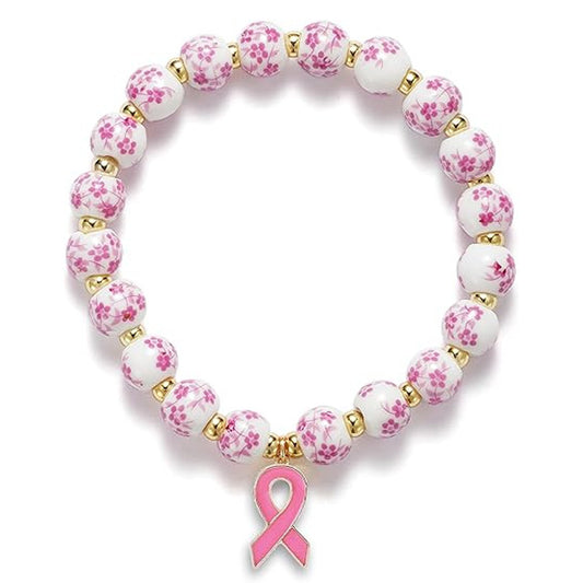 Minimalist Floral Ceramic Bow Rhinestone Beaded Elastic Bracelet for Women