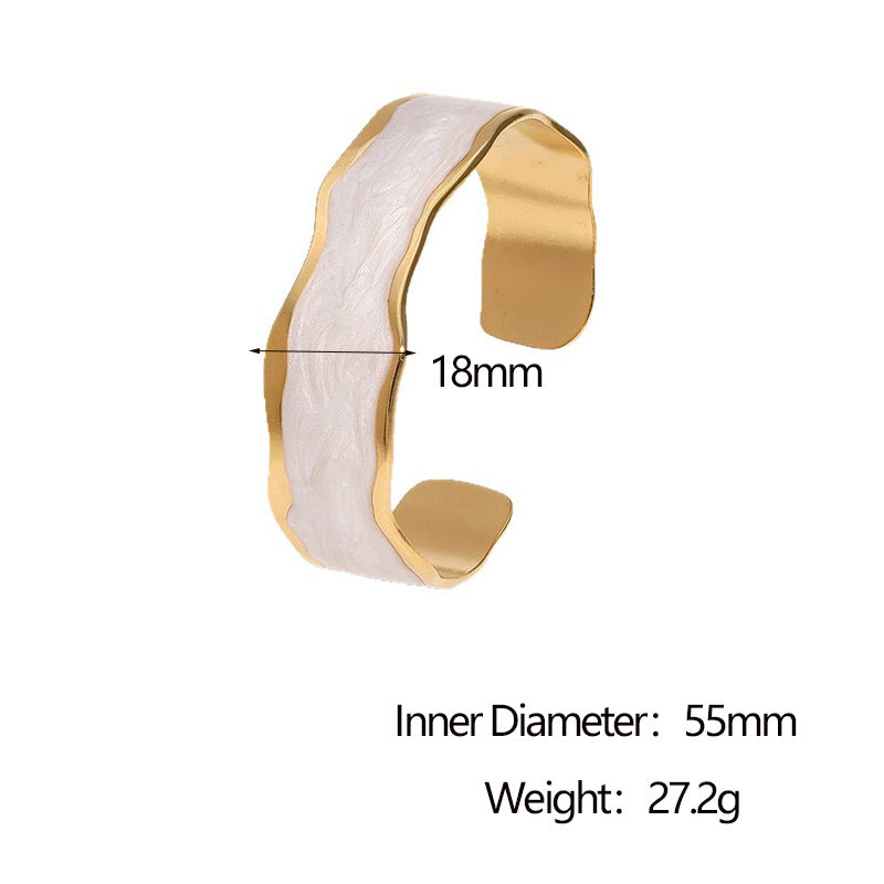 Bracciale Minimalista Geometrico in Acciaio Inossidabile Placcato Oro 18K e Finitura a Smalto da Donna