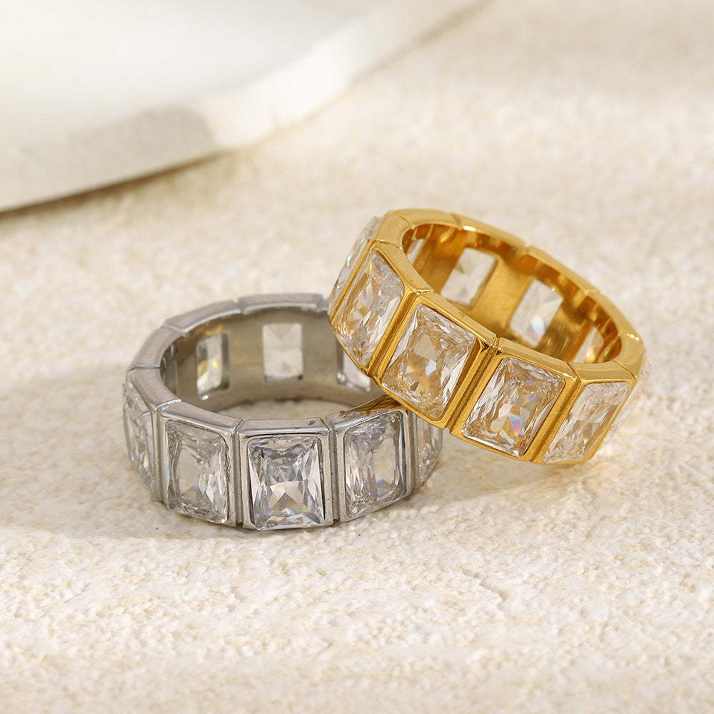Minimalist Geometric Square Hollow 18K Gold Plated Stainless Steel Ring for Women