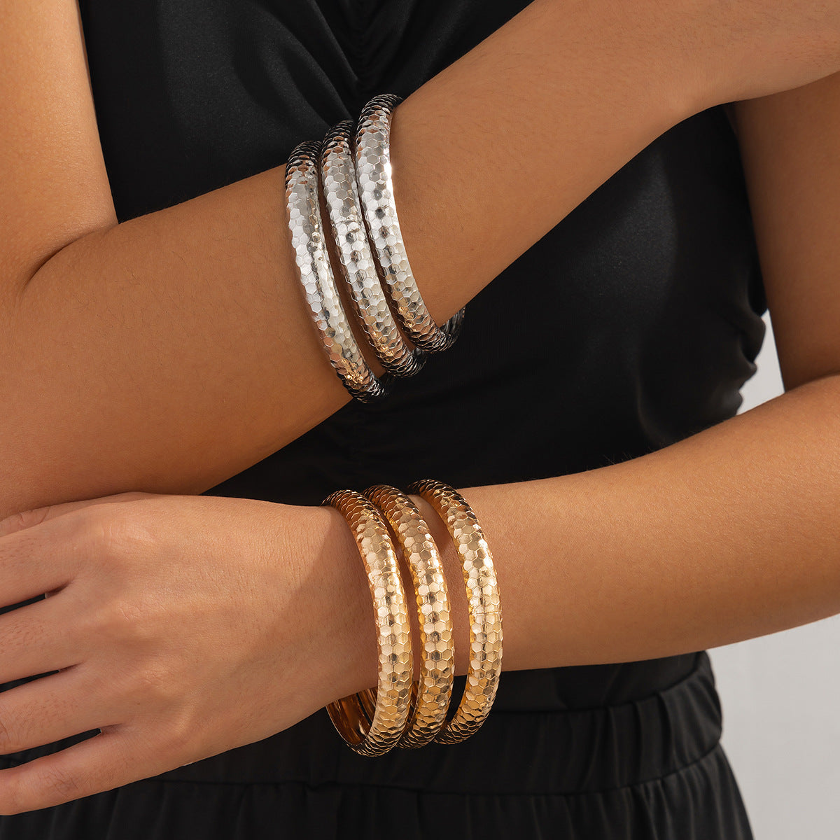 Vintage Irregular Geometric Plated Iron Wide Cuff Bracelet Set
