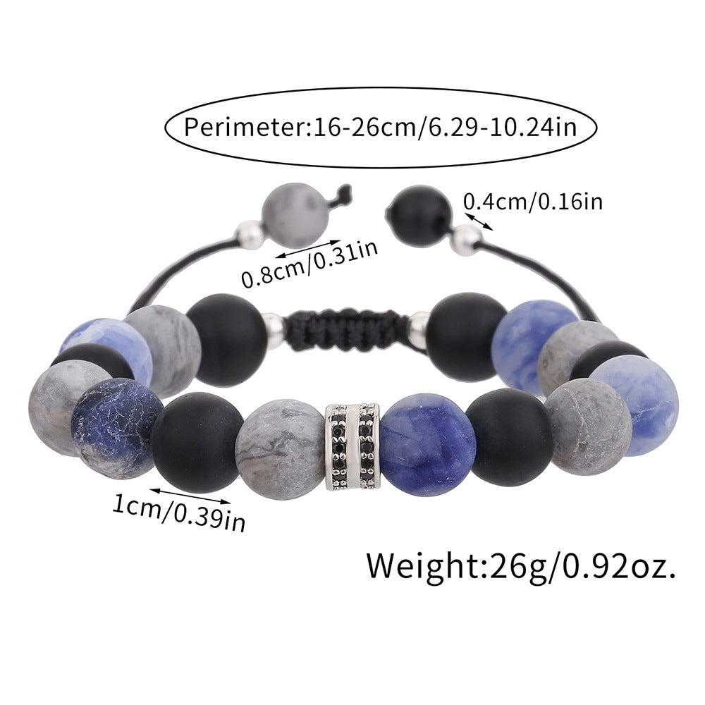 Adjustable Natural Gemstone Beaded Bracelet Unisex Round Geometric Hand Jewelry