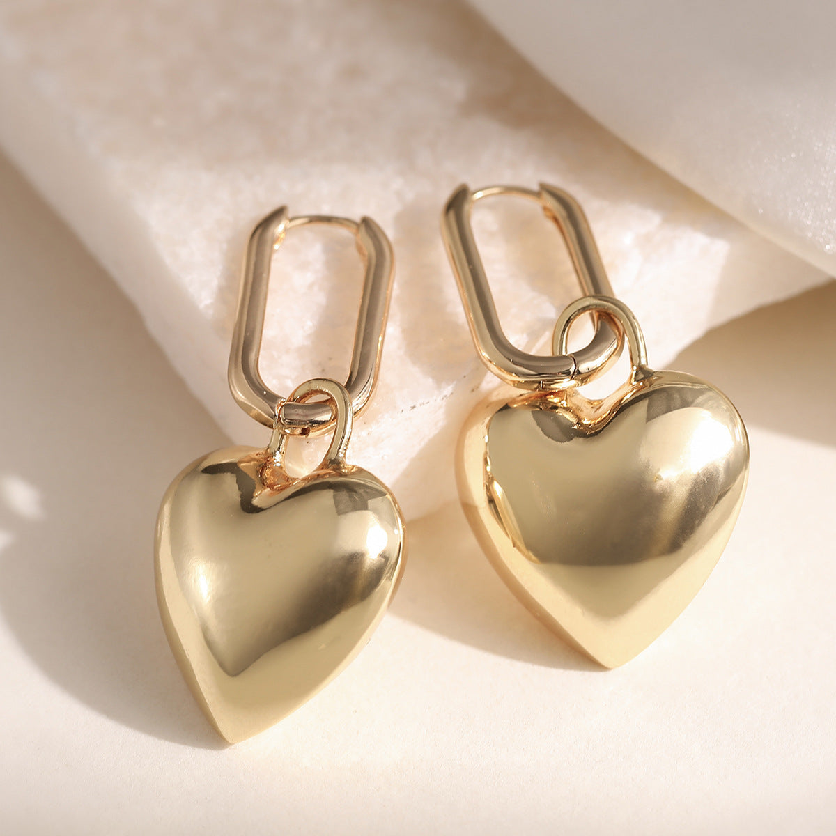 Minimalist 18K Gold Plated Brass Heart Geometric Earrings for Women
