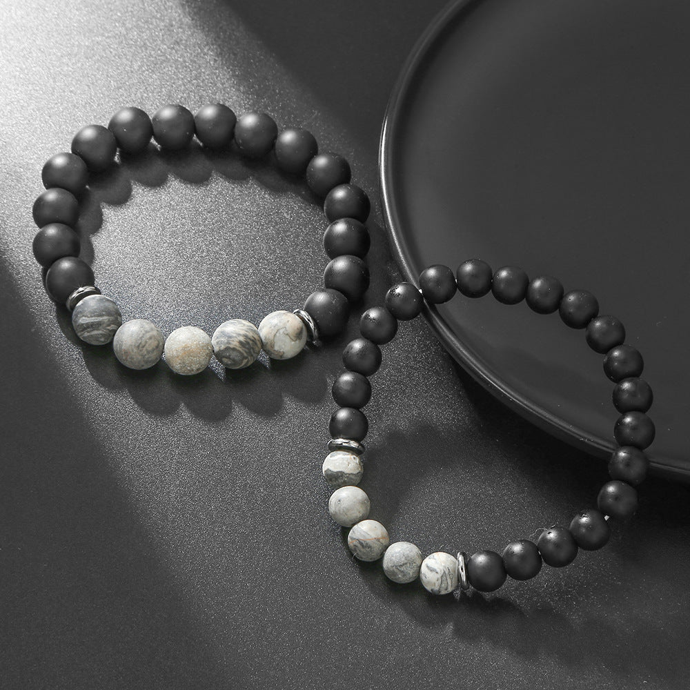 Ethnic Round Black Agate Ball Chain Bracelet Unisex