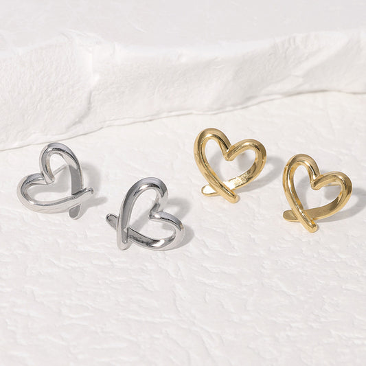 Pendientes minimalistas de acero inoxidable con forma de corazón y acabado chapado para mujer