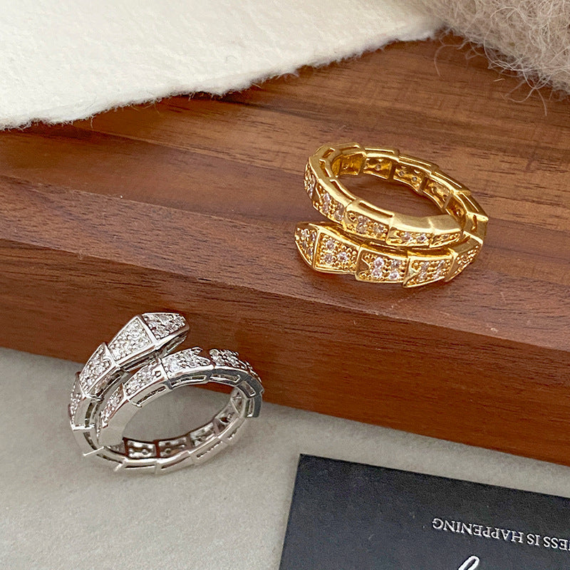 Luxury Geometric Snake Ring Titanium Steel Micro-Inlaid Cubic Zirconia Plated Fashion Jewelry for Women