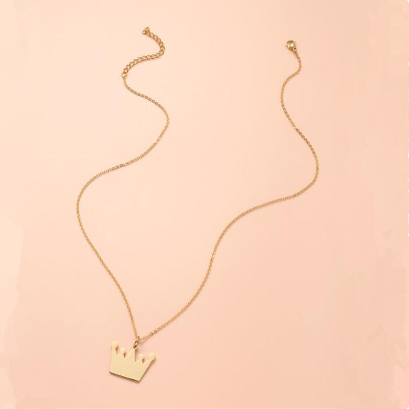 Minimalist Crown Pendant Necklace for Women in Stainless Steel with Plated Finish, Elegant Clavicle Chain
