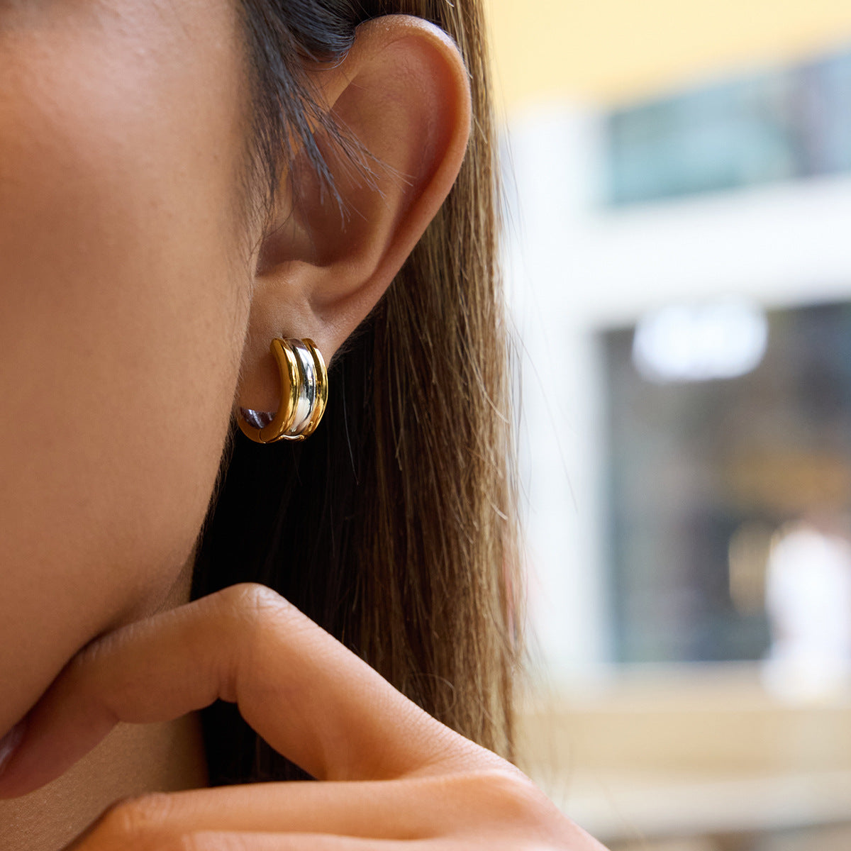 Orecchini a Cerchio Geometrici in Acciaio Inossidabile con Finitura Placcata per Donna, Accessorio di Moda Lussuoso e Minimalista