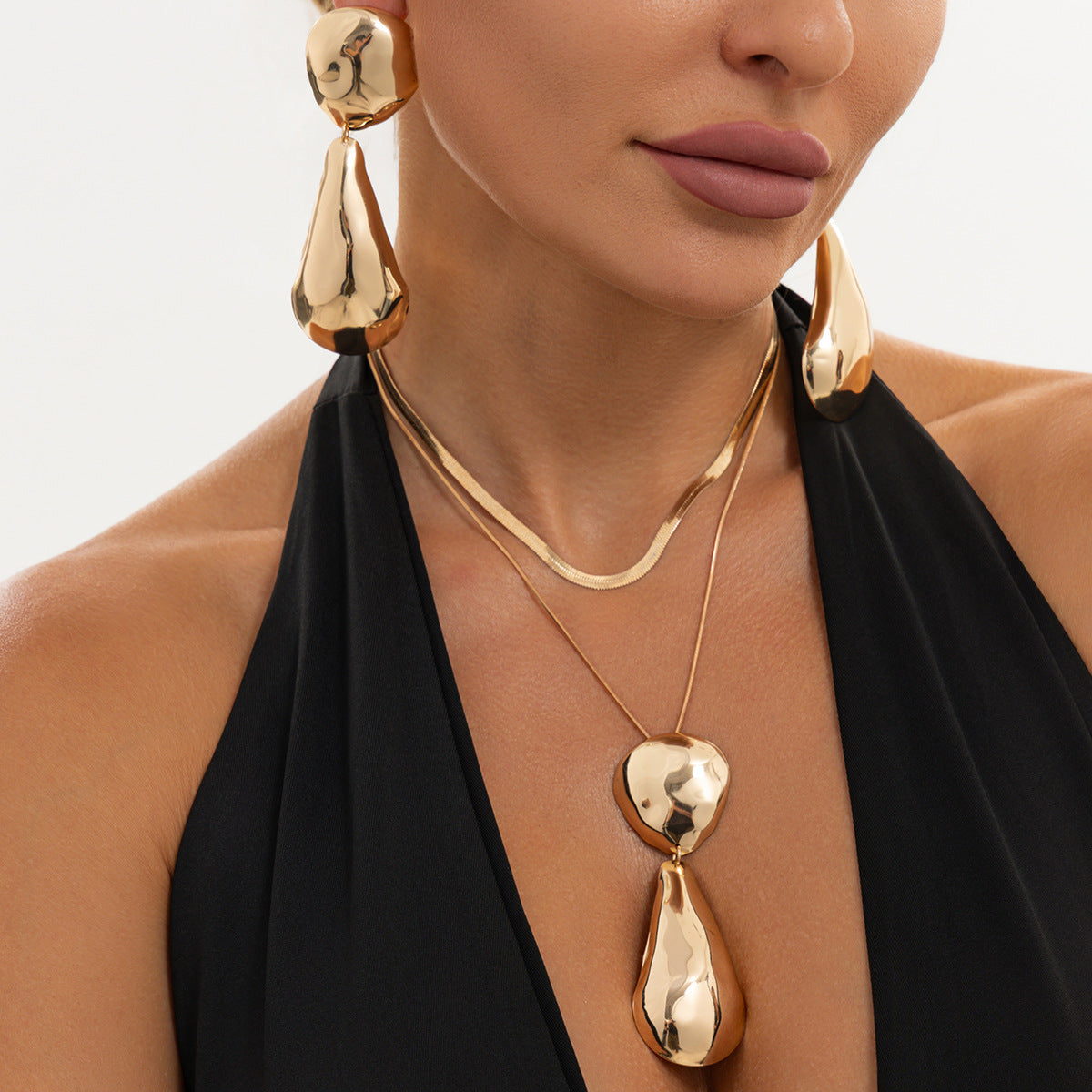Minimalist Teardrop Iron Plated Pendant Necklace Snake Chain Women's Jewelry