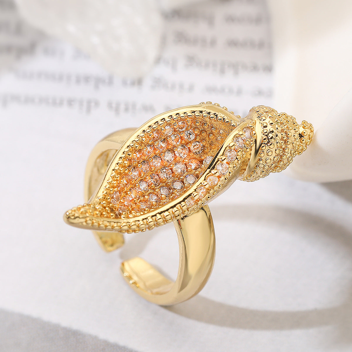Minimalist Geometric Plated Brass Snail Shell Open Ring for Women