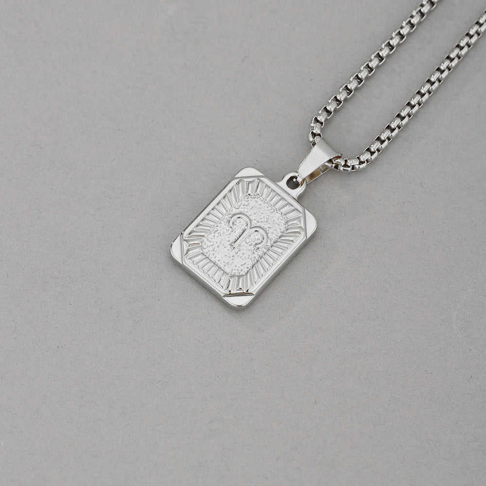 Collana con Pendente Zodiacale Geometrico Minimalista in Acciaio Inossidabile con Finitura Placcata per Uomo e Donna