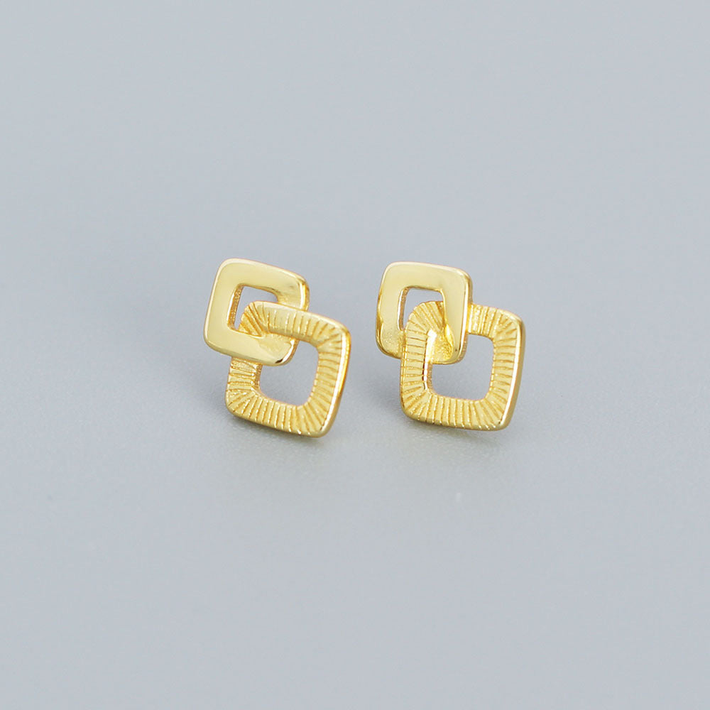 Minimalist Sweet 925 Sterling Silver Geometric Square Plated Earrings for Women