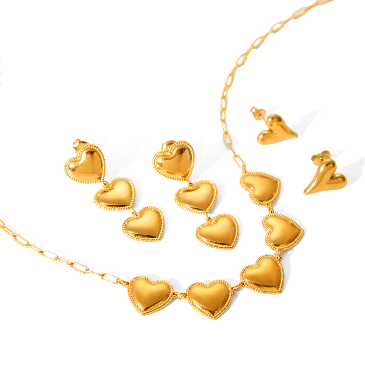 Minimalist Heart-Shaped Titanium Steel Necklace and Earrings Set for Women with Electroplated Finish and Cross Chain