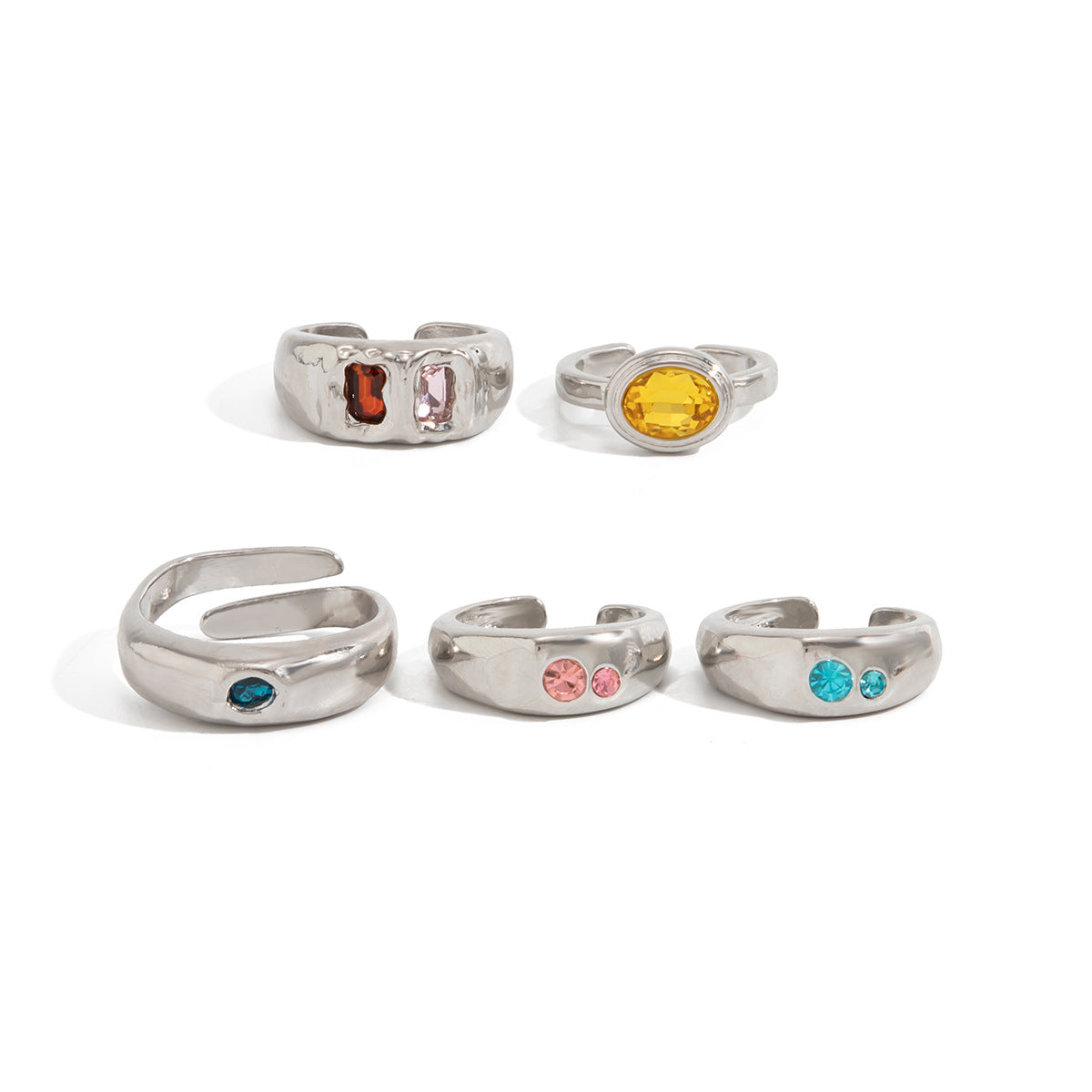 Minimalist Geometric Alloy Toe Ring Set with Rhinestone Inlay Polished Open Design for Women