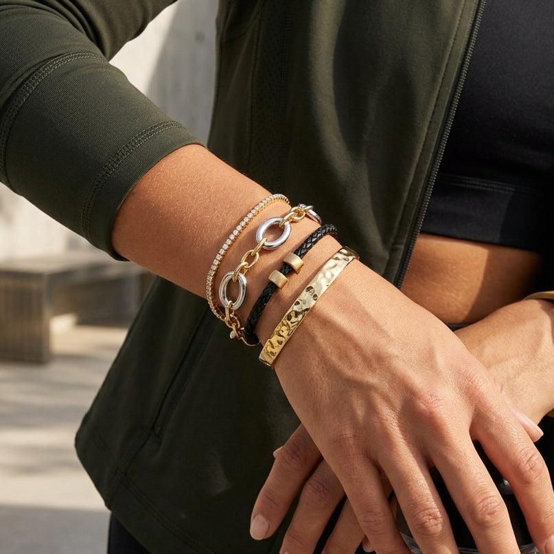 Geometric Round Stainless Steel Plated Bracelet for Women